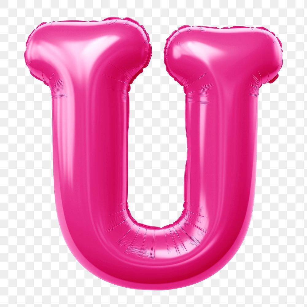 Letter U png 3D pink balloon alphabet, transparent background