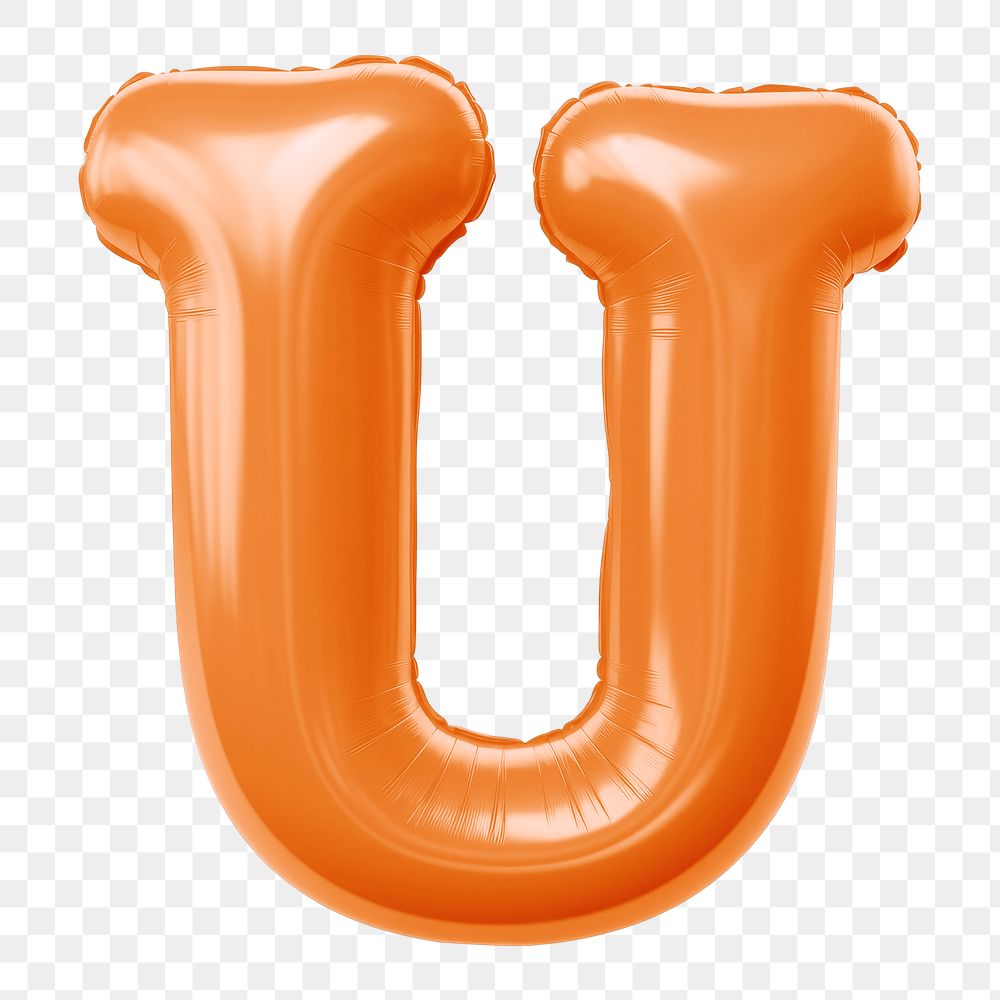 Letter U png 3D orange balloon alphabet, transparent background