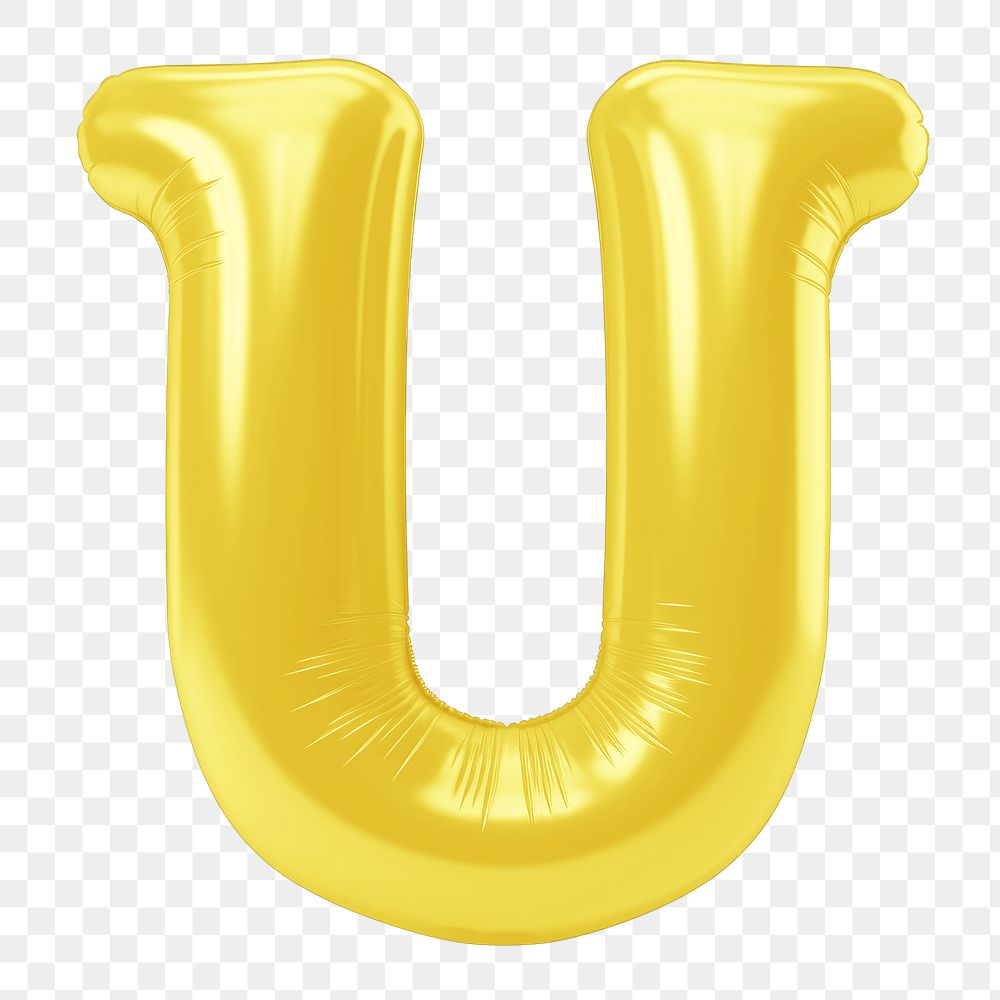 Letter U png 3D yellow balloon alphabet, transparent background
