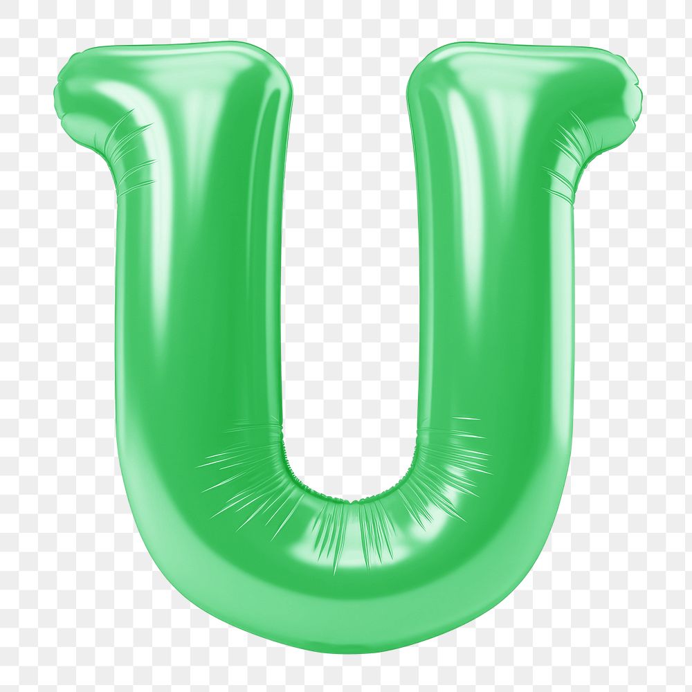Letter U png 3D green balloon alphabet, transparent background