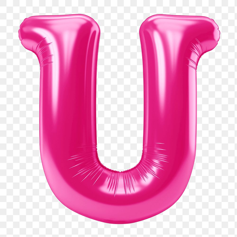 Letter U png 3D pink balloon alphabet, transparent background
