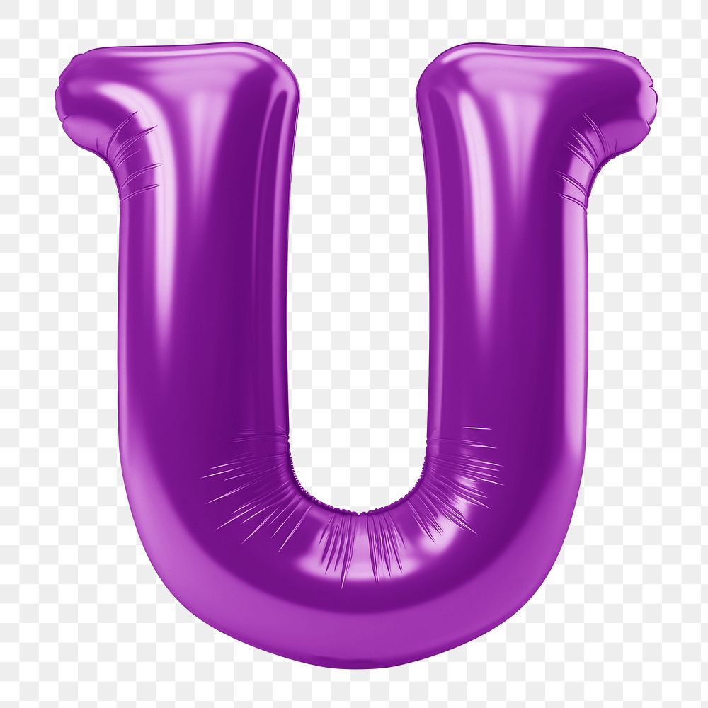 Letter U png 3D purple balloon alphabet, transparent background