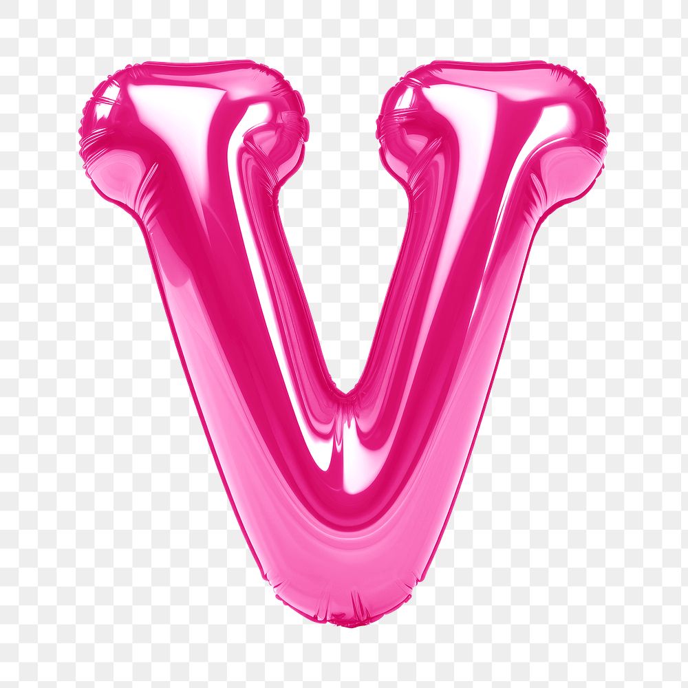Letter V png 3D pink balloon alphabet, transparent background