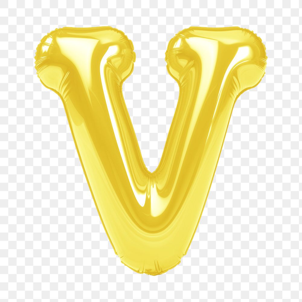 Letter V png 3D yellow balloon alphabet, transparent background