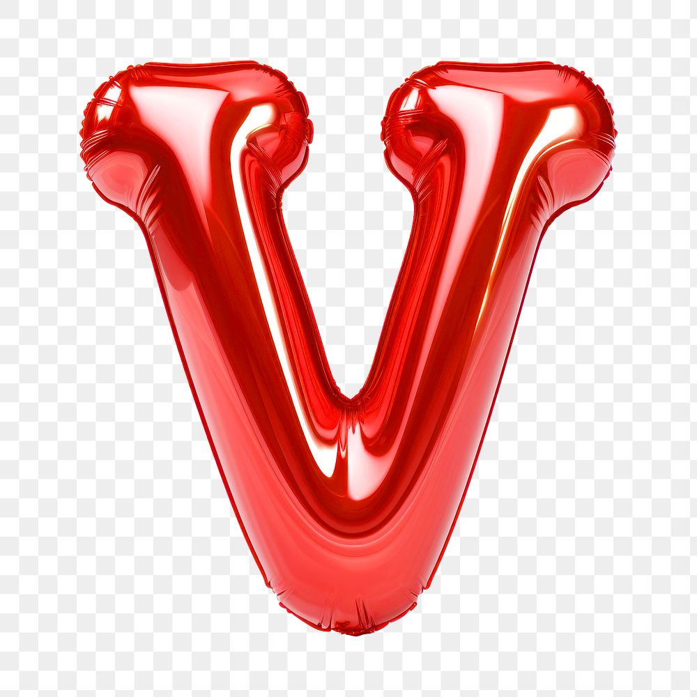 Letter V png 3D red balloon alphabet, transparent background