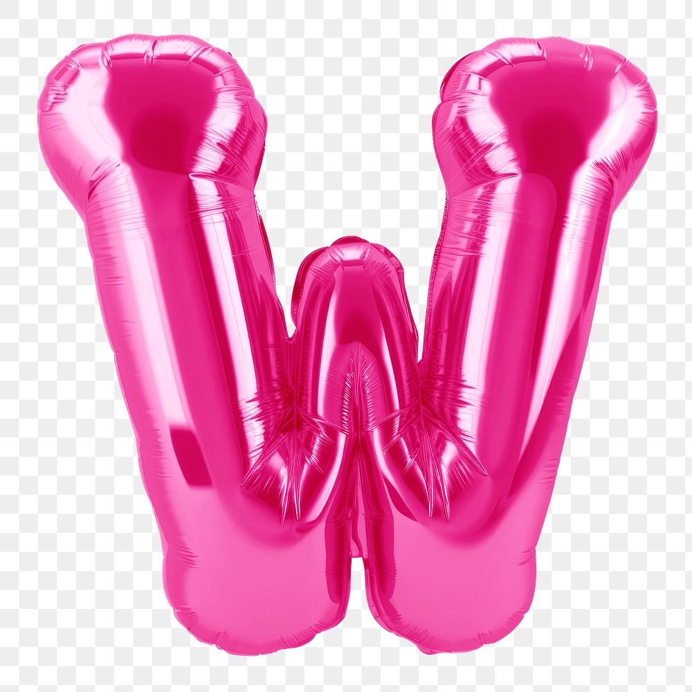 Letter W png 3D pink balloon alphabet, transparent background