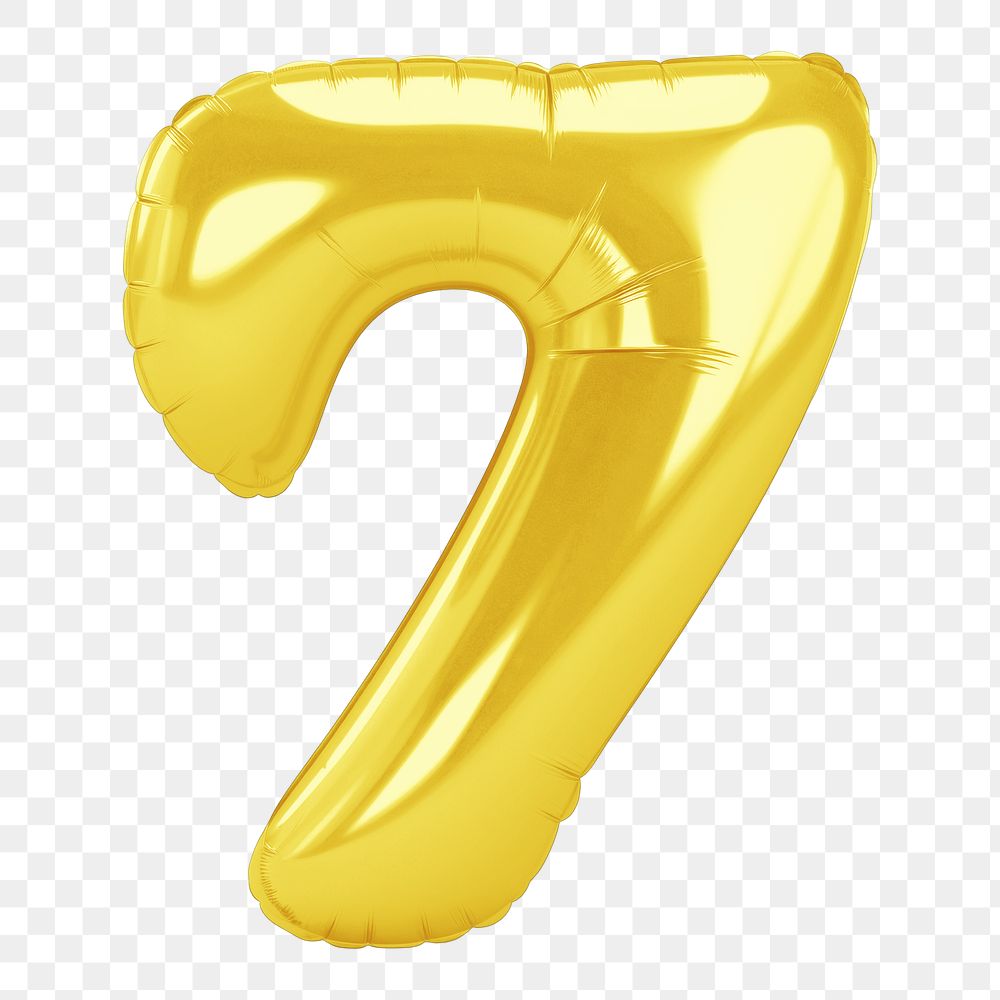 Number 7  png yellow  3D balloon, transparent background