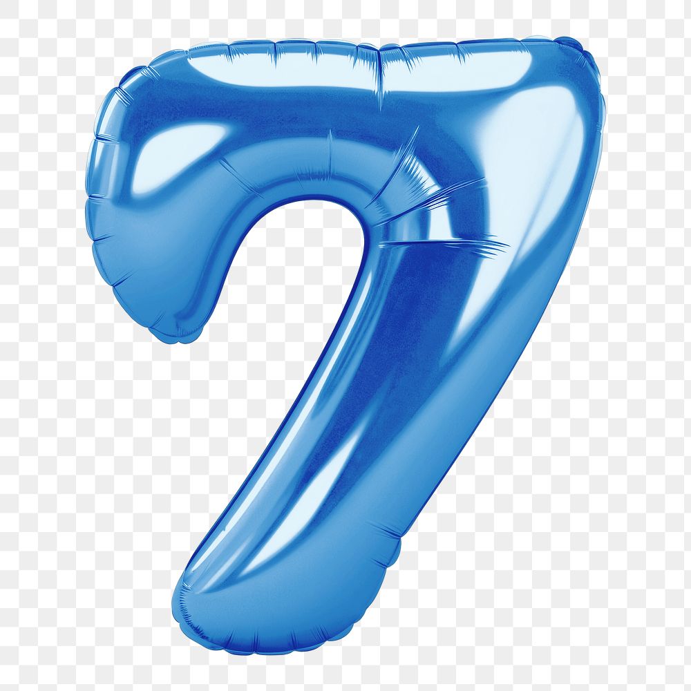 Number 7 png blue  3D balloon, transparent background