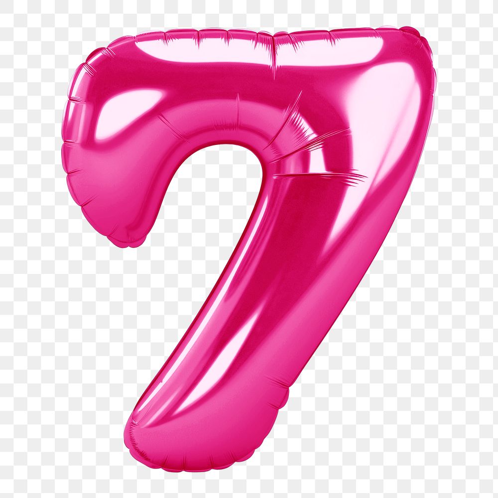 Number seven png pink  3D balloon, transparent background