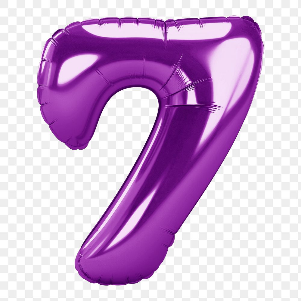 Number 7 png purple  3D balloon, transparent background
