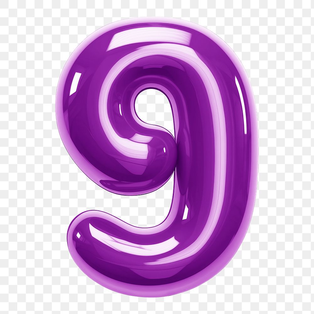 Number nine png purple  3D balloon, transparent background