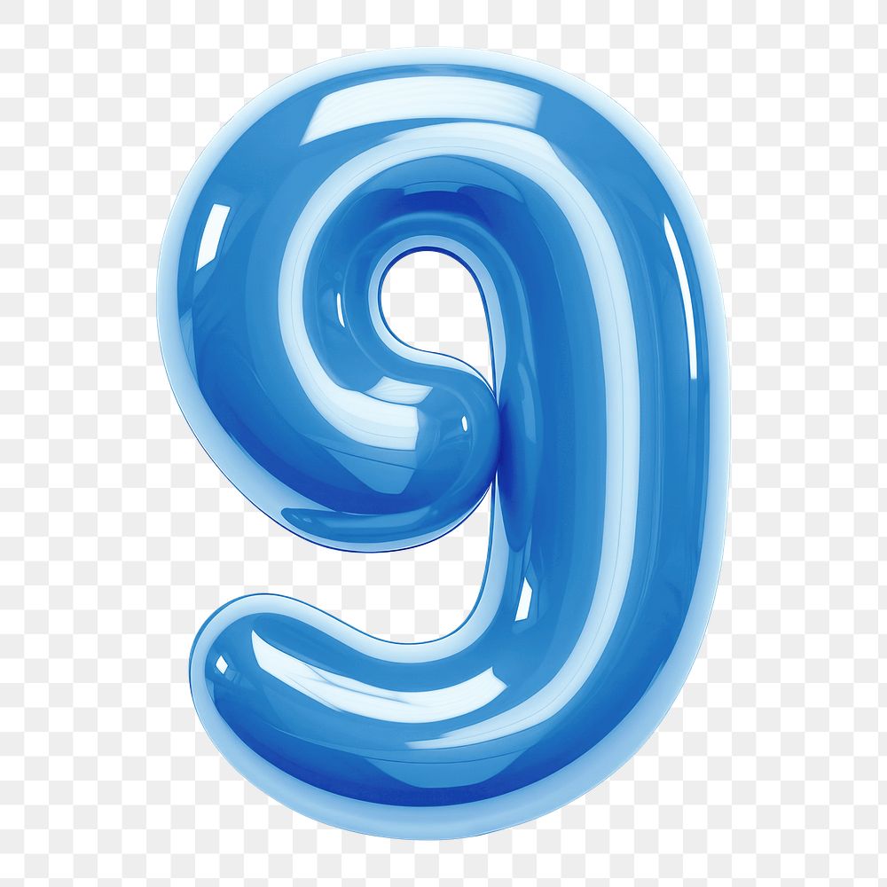 Number 9 png blue  3D balloon, transparent background