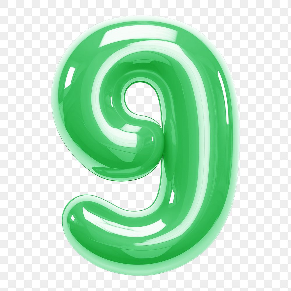 Number 9 png green  3D balloon, transparent background