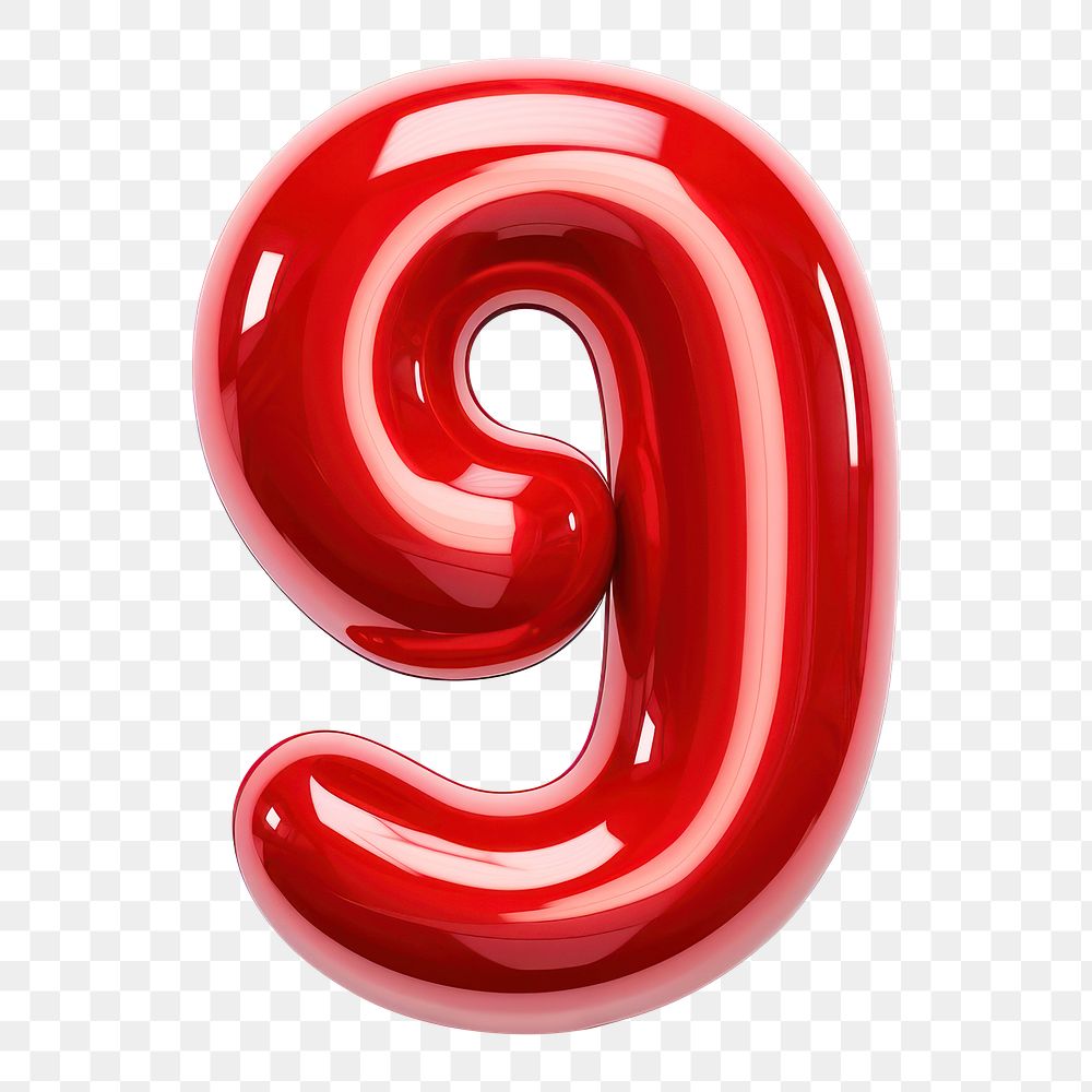 Number 9 png red  3D balloon, transparent background