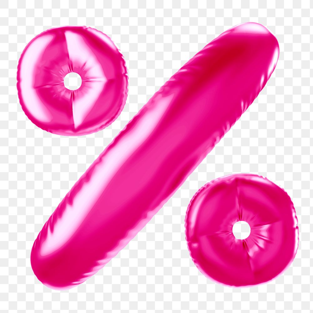 Percentage png 3D pink balloon symbol, transparent background