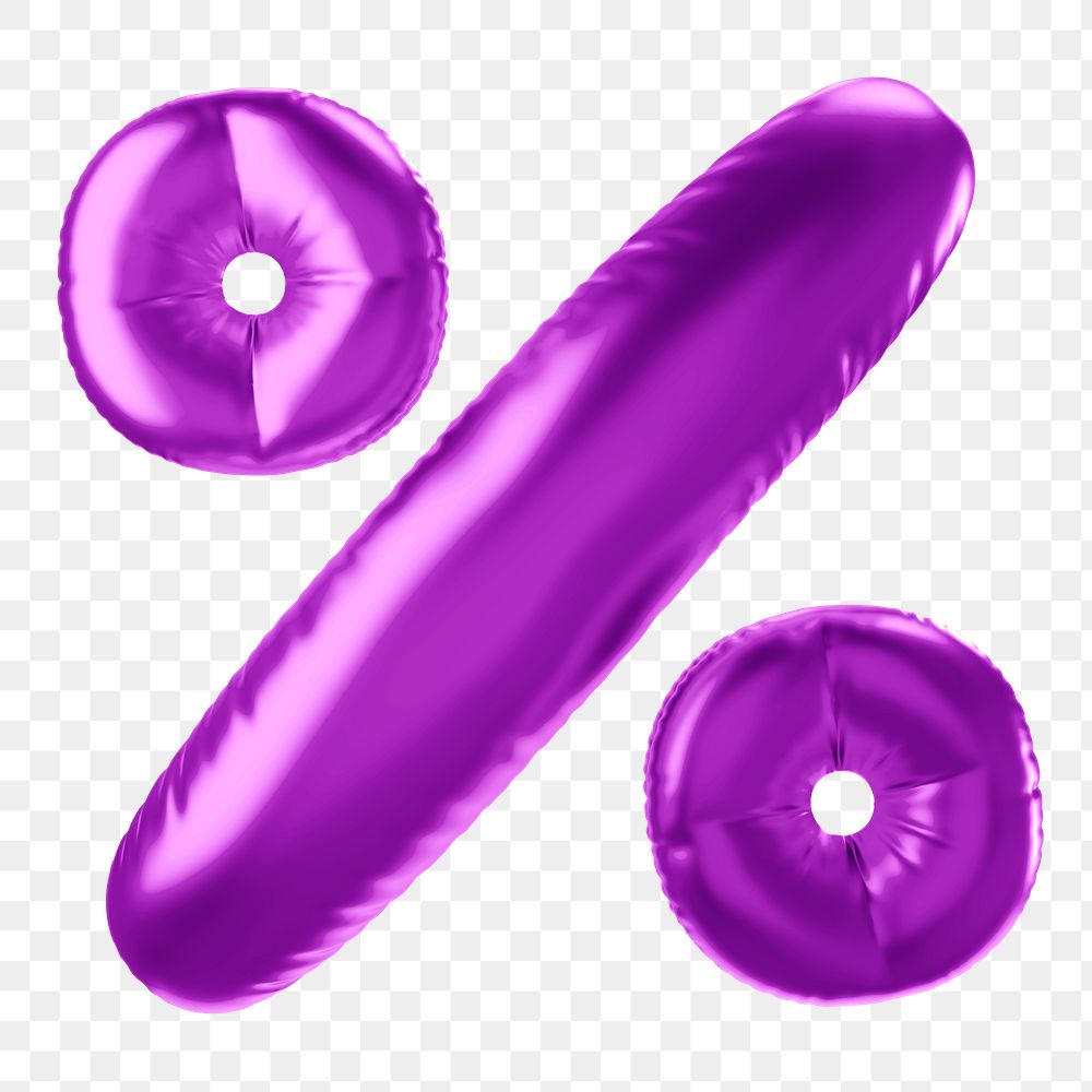Percentage png 3D purple balloon symbol, transparent background