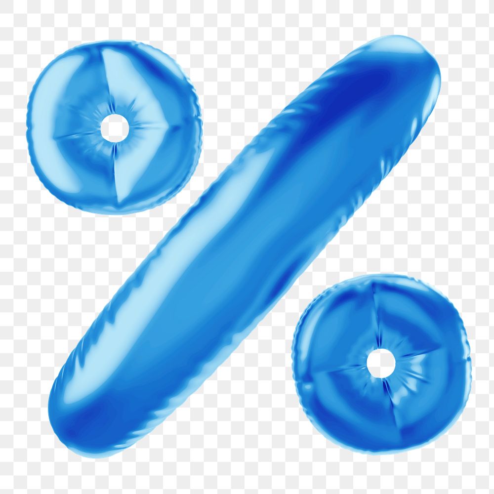 Percentage png 3D blue balloon symbol, transparent background