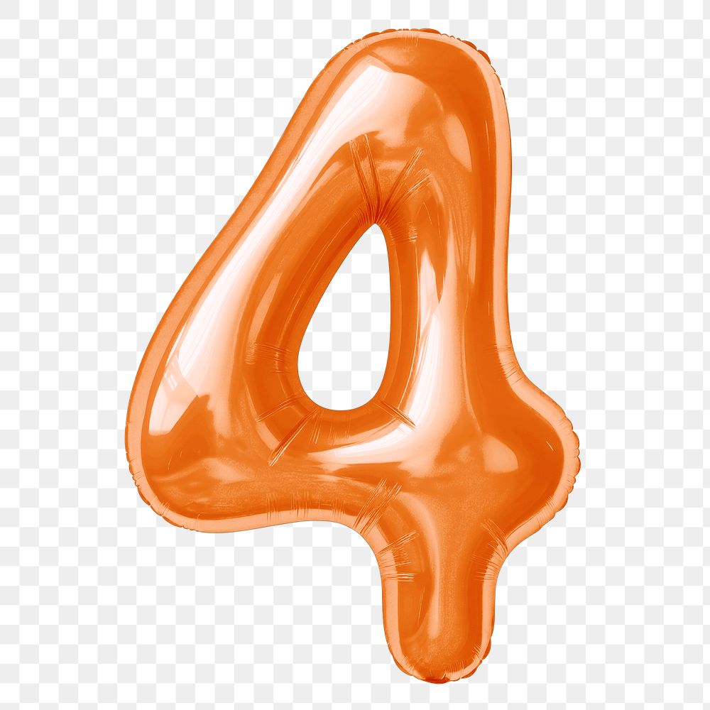 Number 4 png orange  3D balloon, transparent background