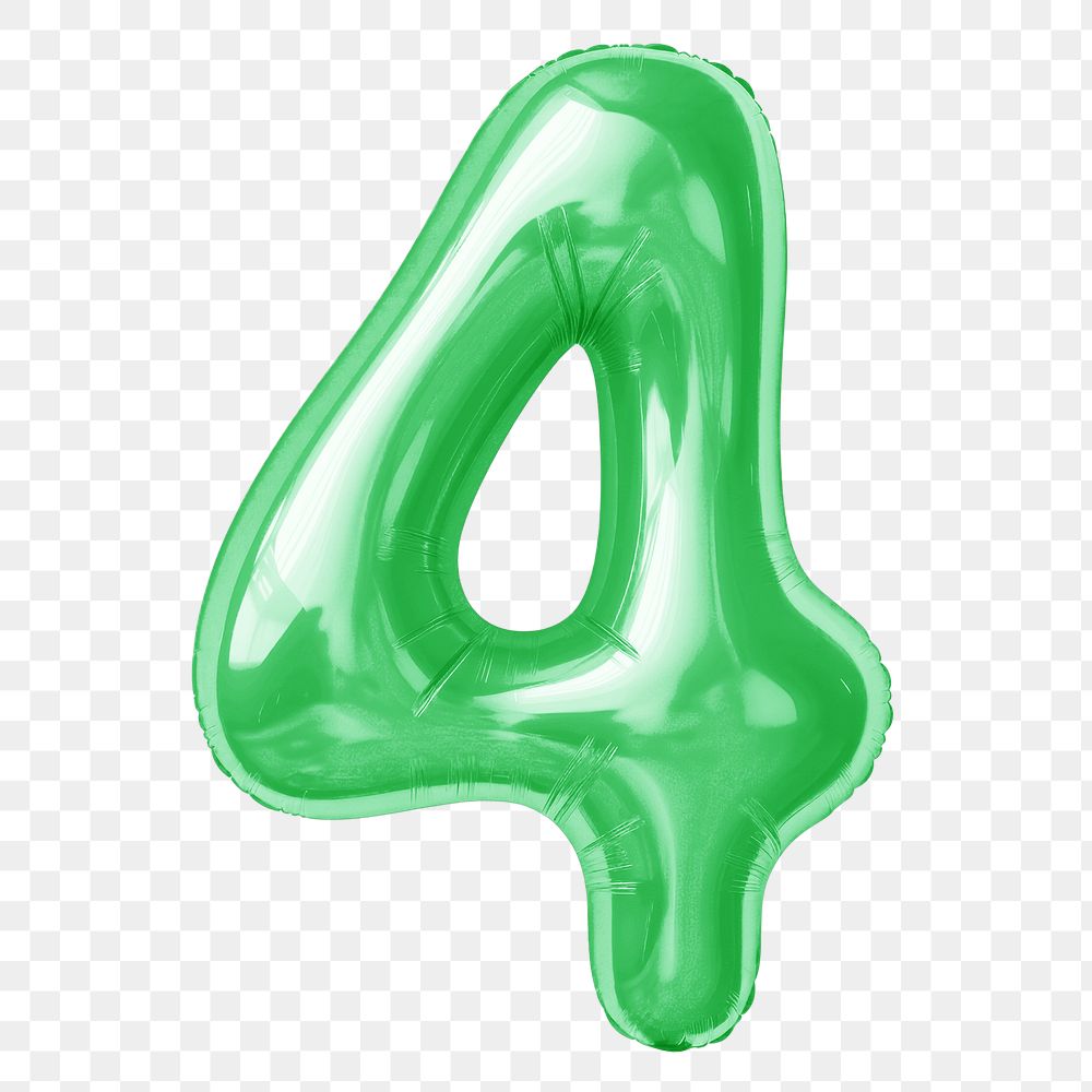 Number four png green  3D balloon, transparent background
