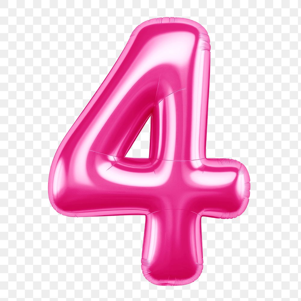 Number 4 png pink  3D balloon, transparent background
