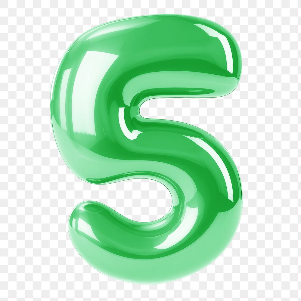 Number 5 png green  3D balloon, transparent background