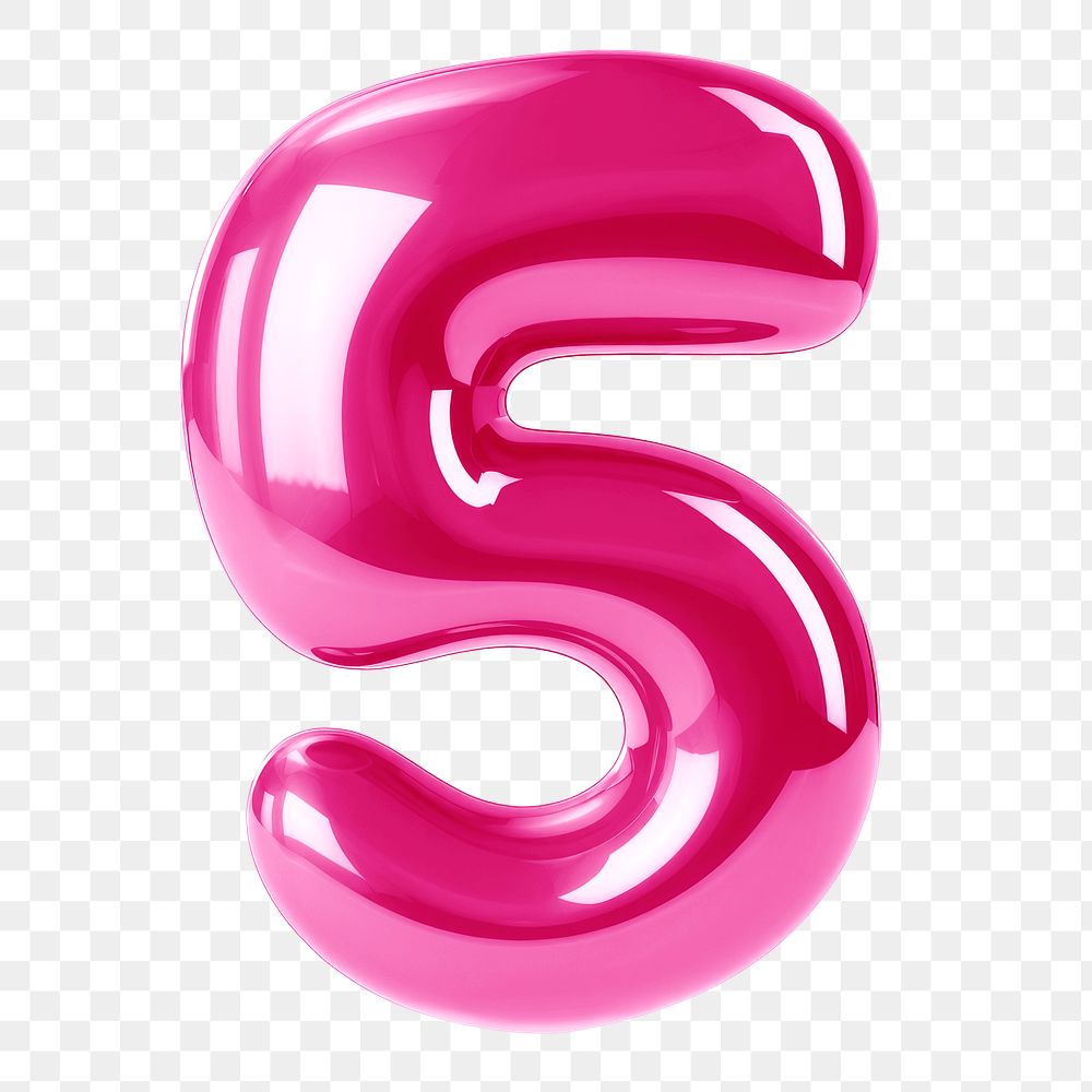 Number 5 png pink  3D balloon, transparent background