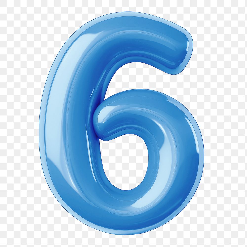 Number six png blue  3D balloon, transparent background