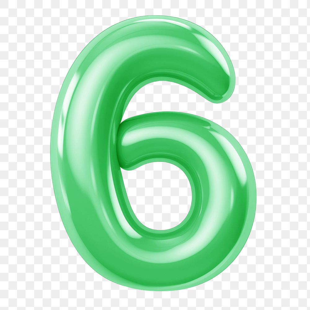 Number 6 png green  3D balloon, transparent background