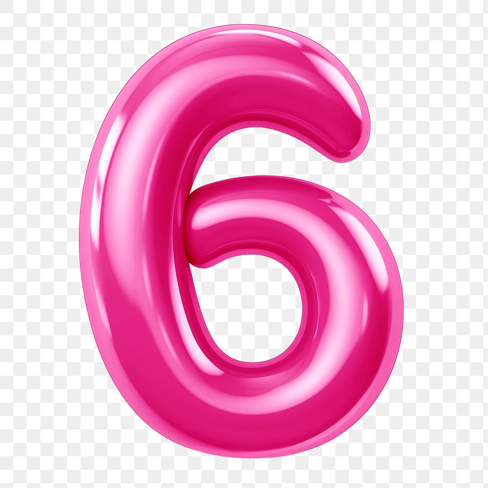 Number 6 png pink  3D balloon, transparent background