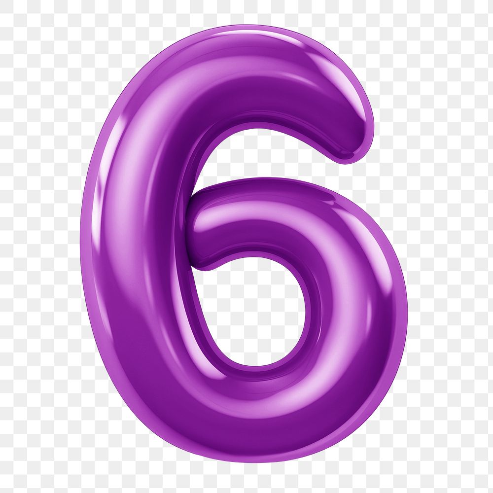 Number six png purple  3D balloon, transparent background