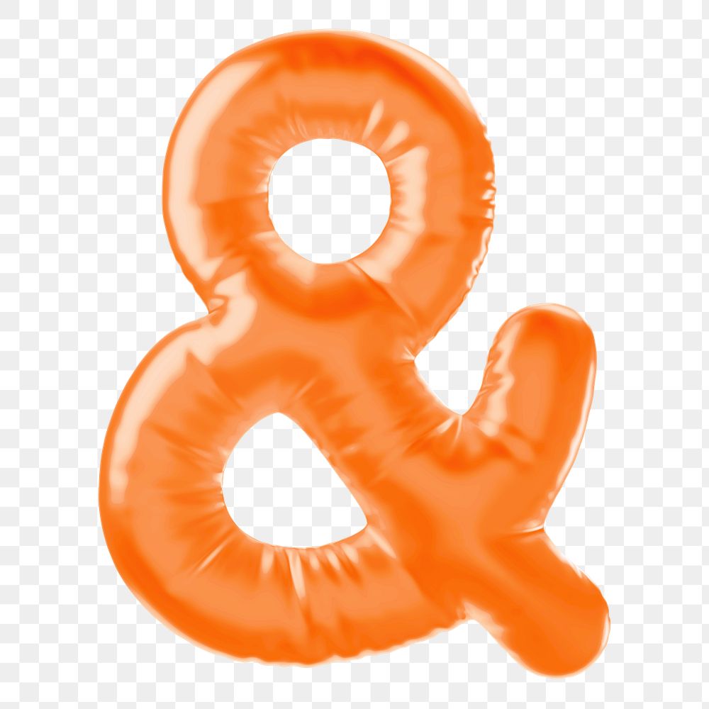 Ampersand png 3D orange balloon symbol, transparent background