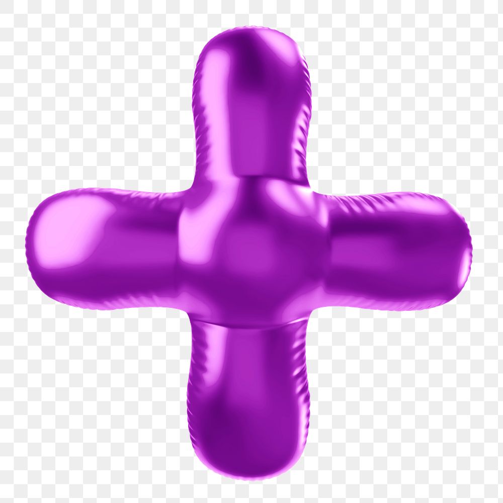 Plus sign png 3D purple balloon symbol, transparent background