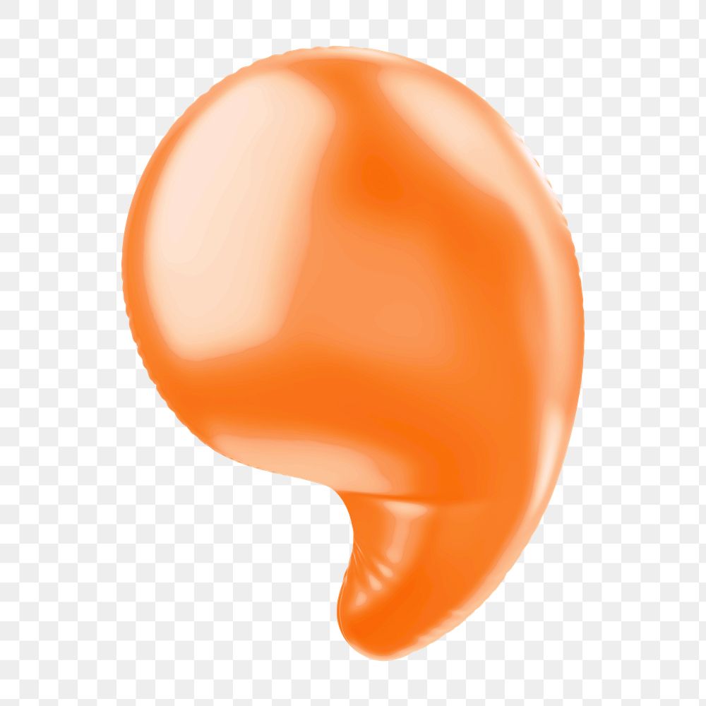 Comma png 3D orange balloon symbol, transparent background