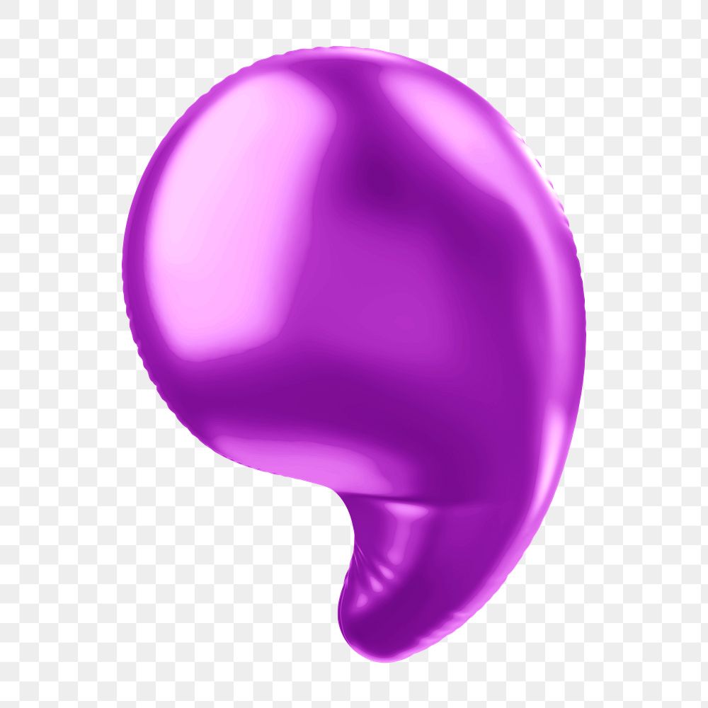 Comma png 3D purple balloon symbol, transparent background
