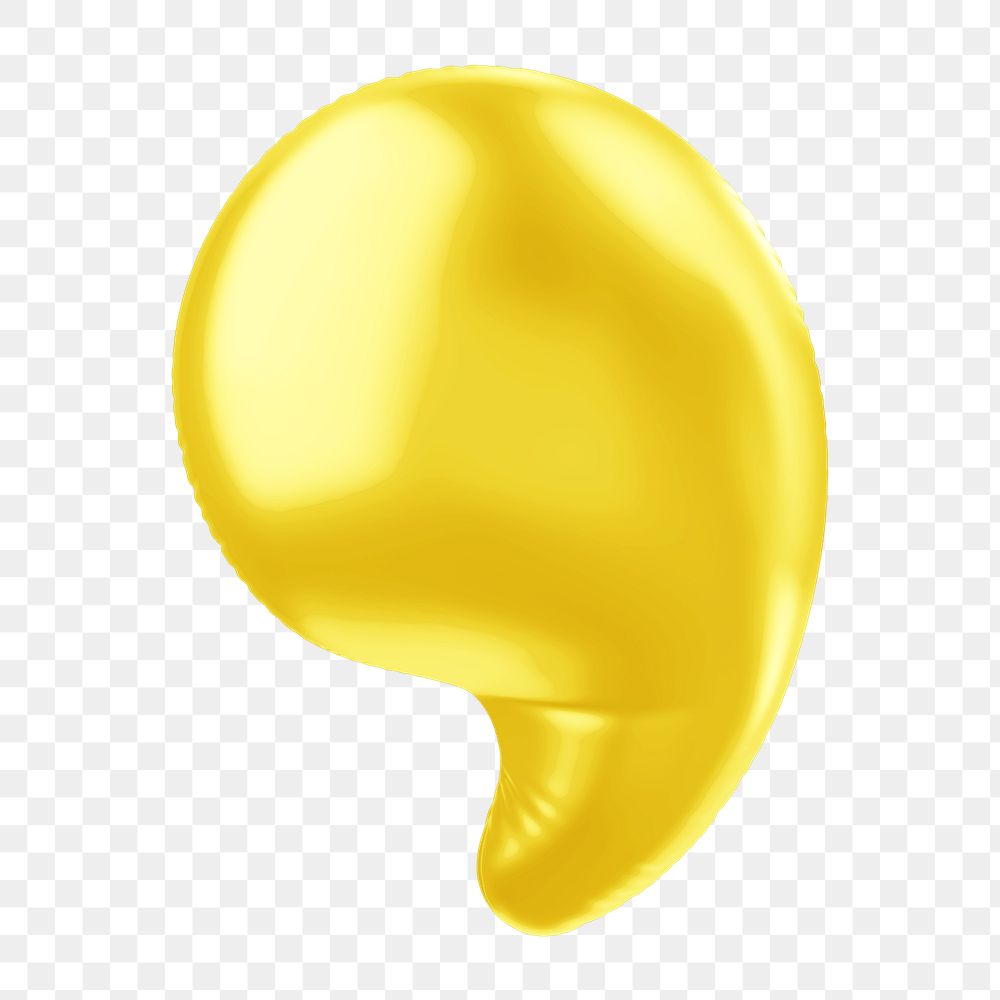 Comma png 3D yellow balloon symbol, transparent background