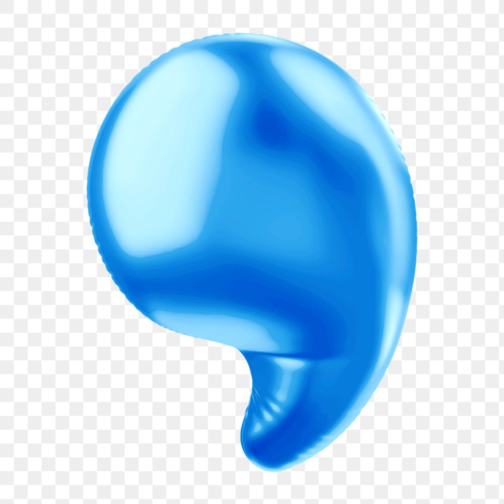 Comma png 3D blue balloon symbol, transparent background