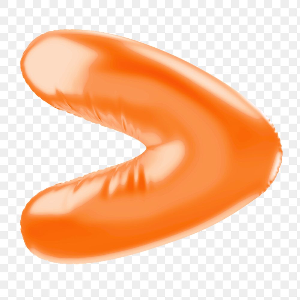 Greater than png 3D orange balloon symbol, transparent background