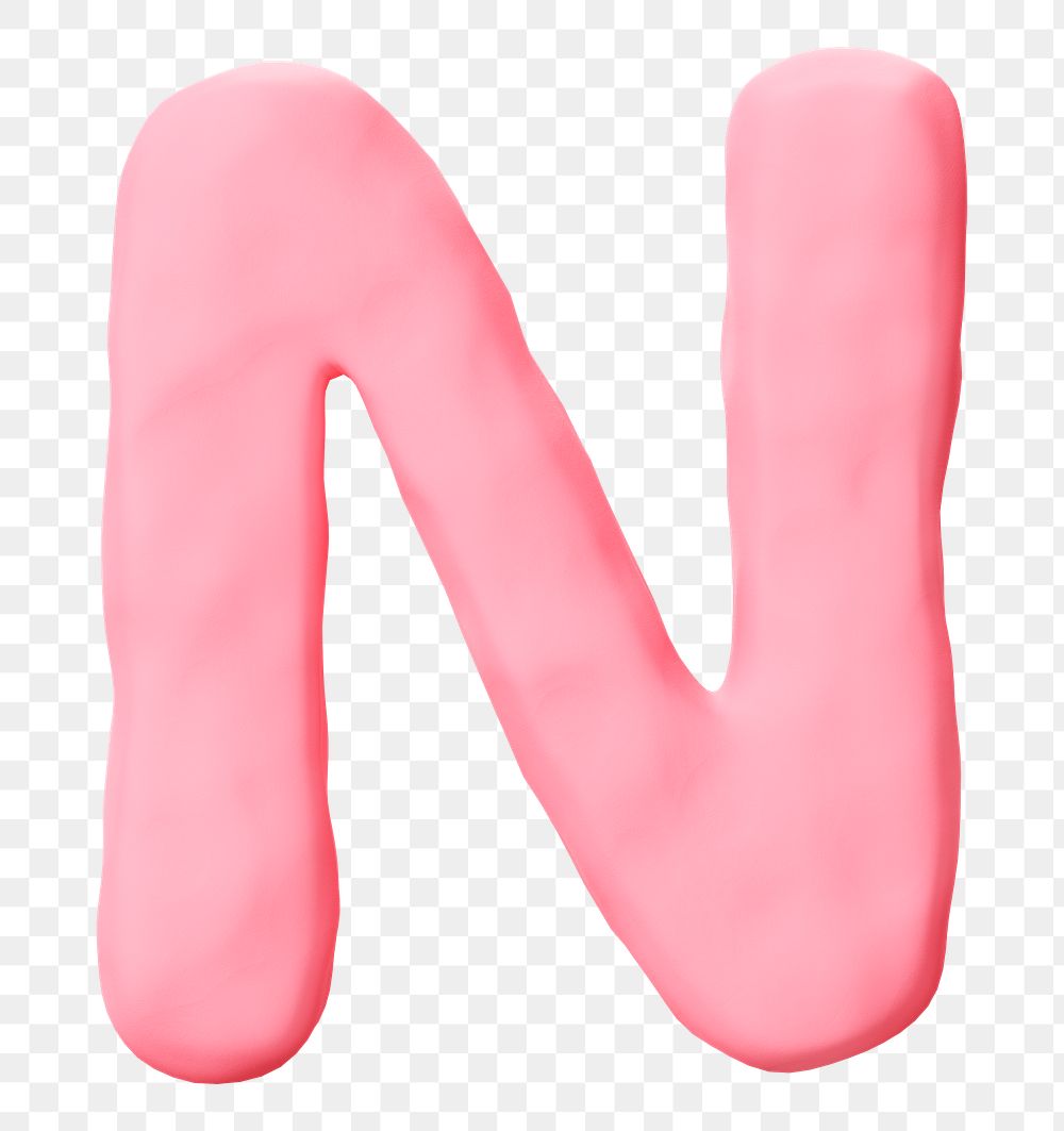 Letter N png pink clay alphabet, transparent background