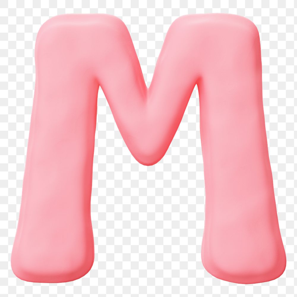 Letter M png pink clay alphabet, transparent background