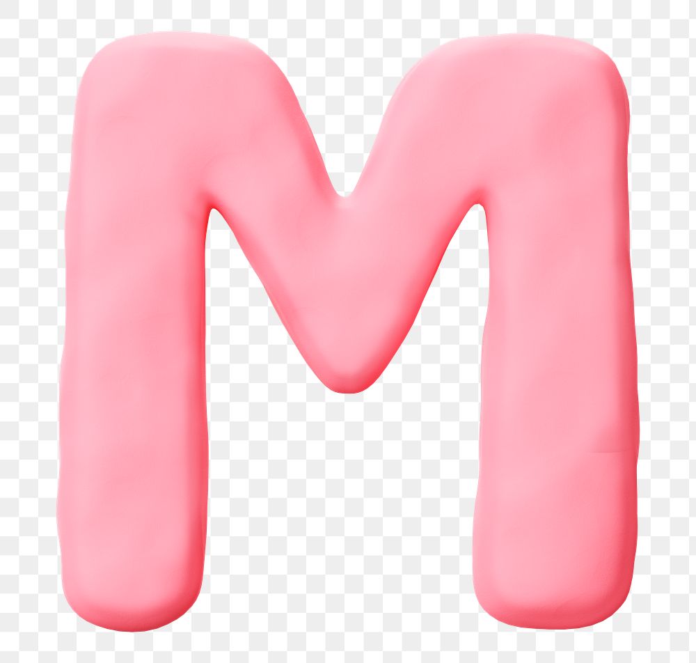 Letter M png pink clay alphabet, transparent background