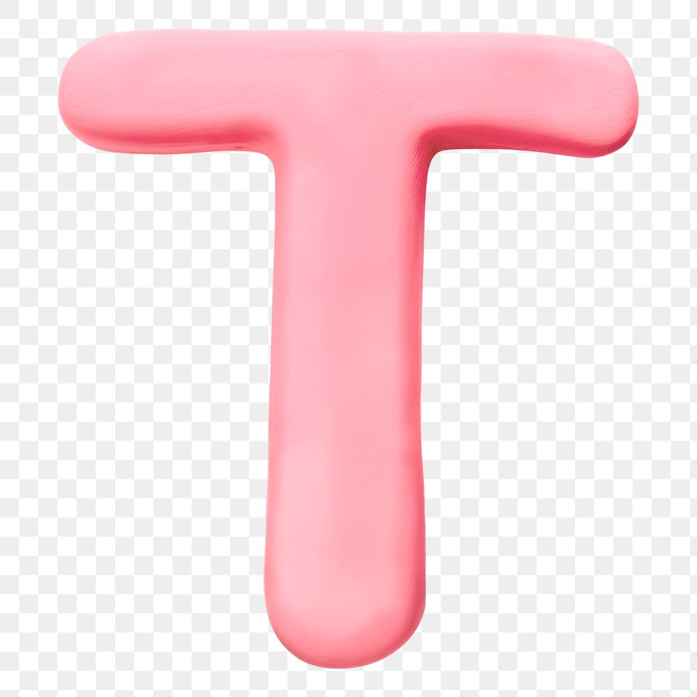 Letter T png pink clay alphabet, transparent background