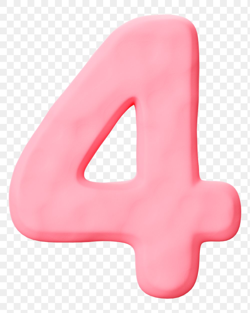 Number 4 png pink clay alphabet, transparent background