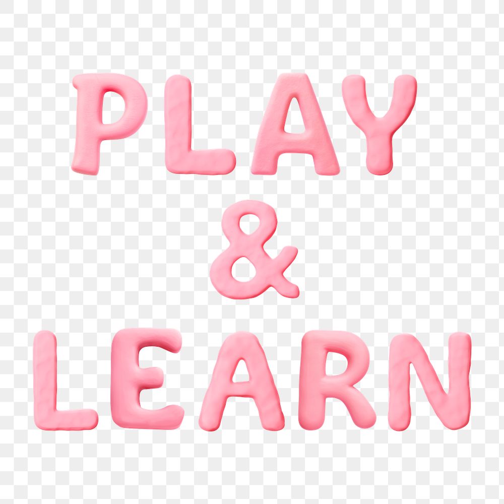Play & learn word pink clay texture alphabet, transparent background