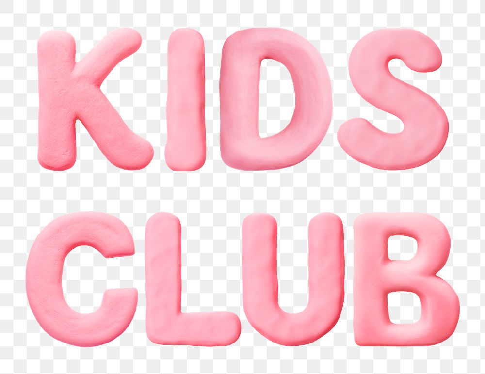 Kids club word pink clay texture alphabet, transparent background