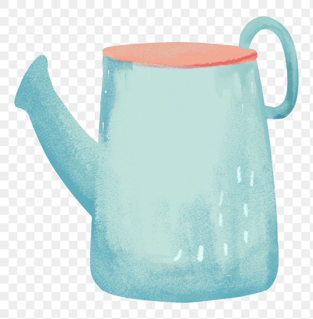 Blue watering can png digital art, transparent background
