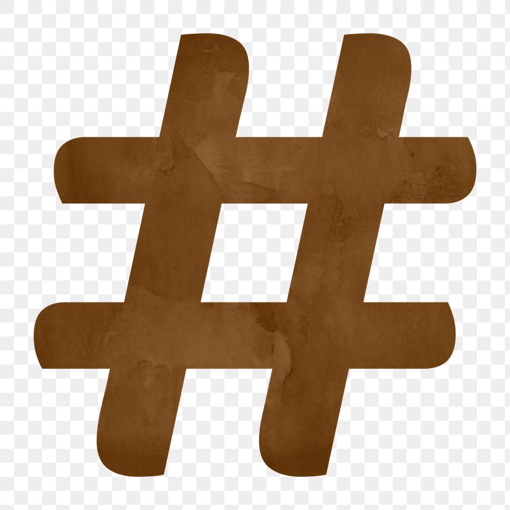 Hashtag png brown digital art symbol, transparent background