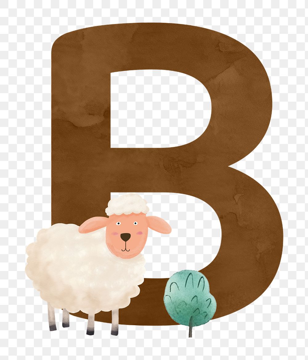 Letter B png cute animal character alphabet, transparent background