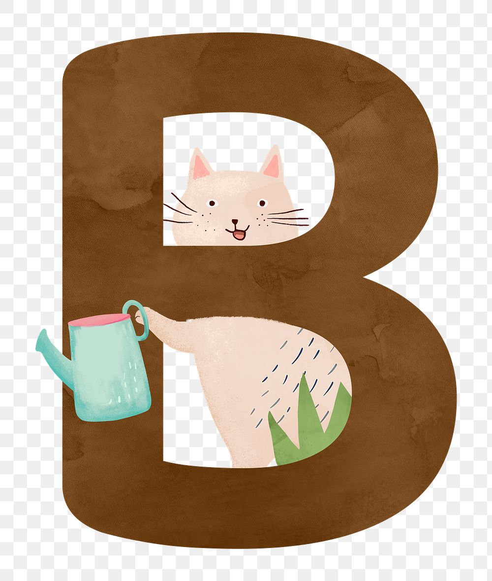Letter B png cute animal character alphabet, transparent background