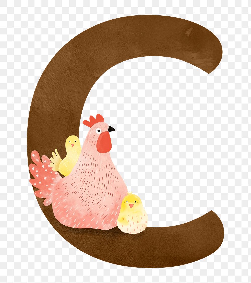 Letter C png cute animal character alphabet, transparent background