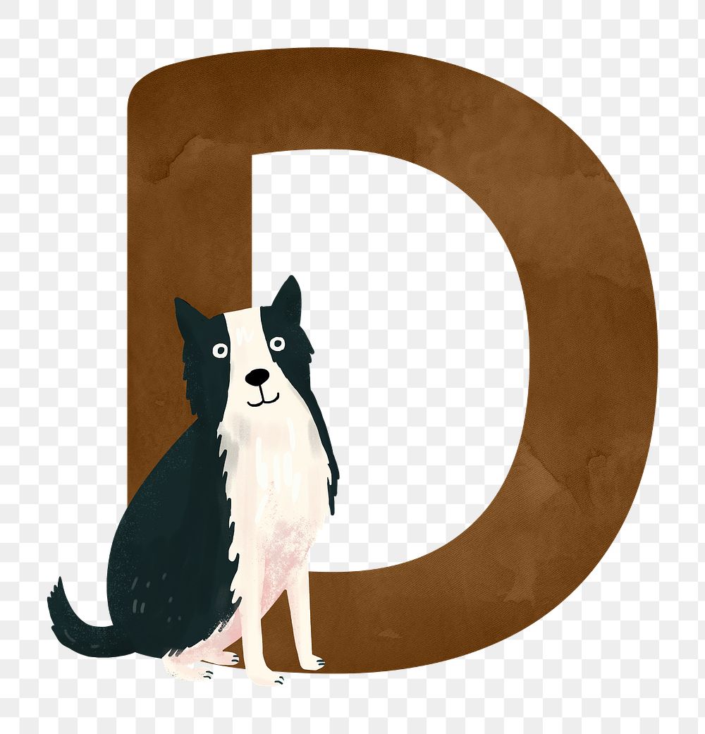 Letter D png cute animal character alphabet, transparent background